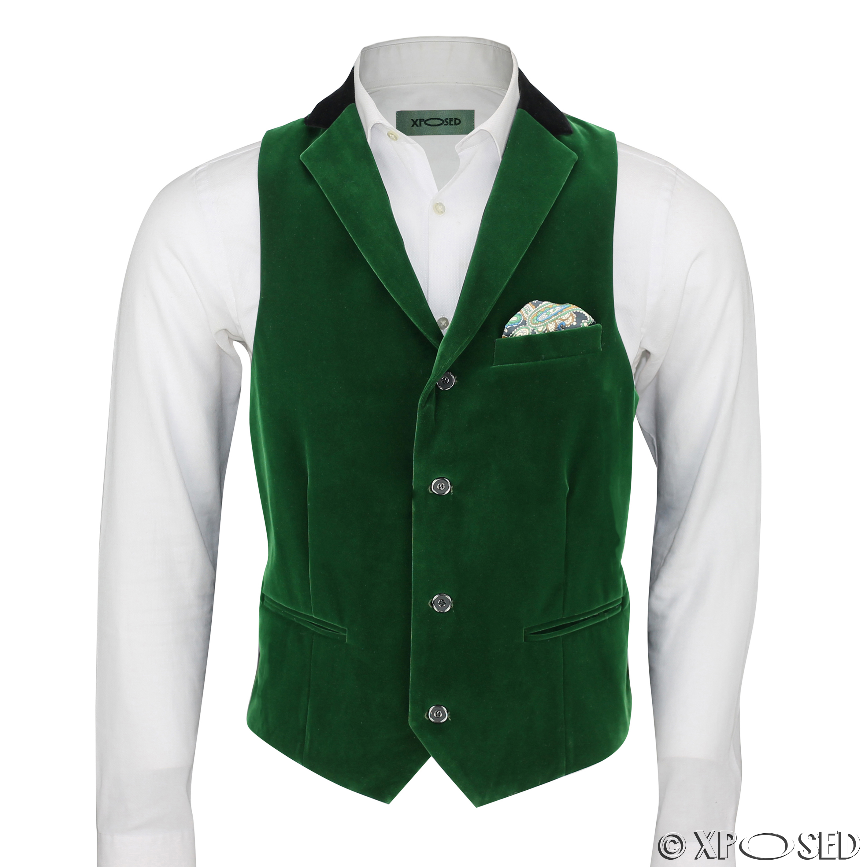 Mens Designer Vintage Velvet Waistcoat Retro Smart Casual Vest Contrast